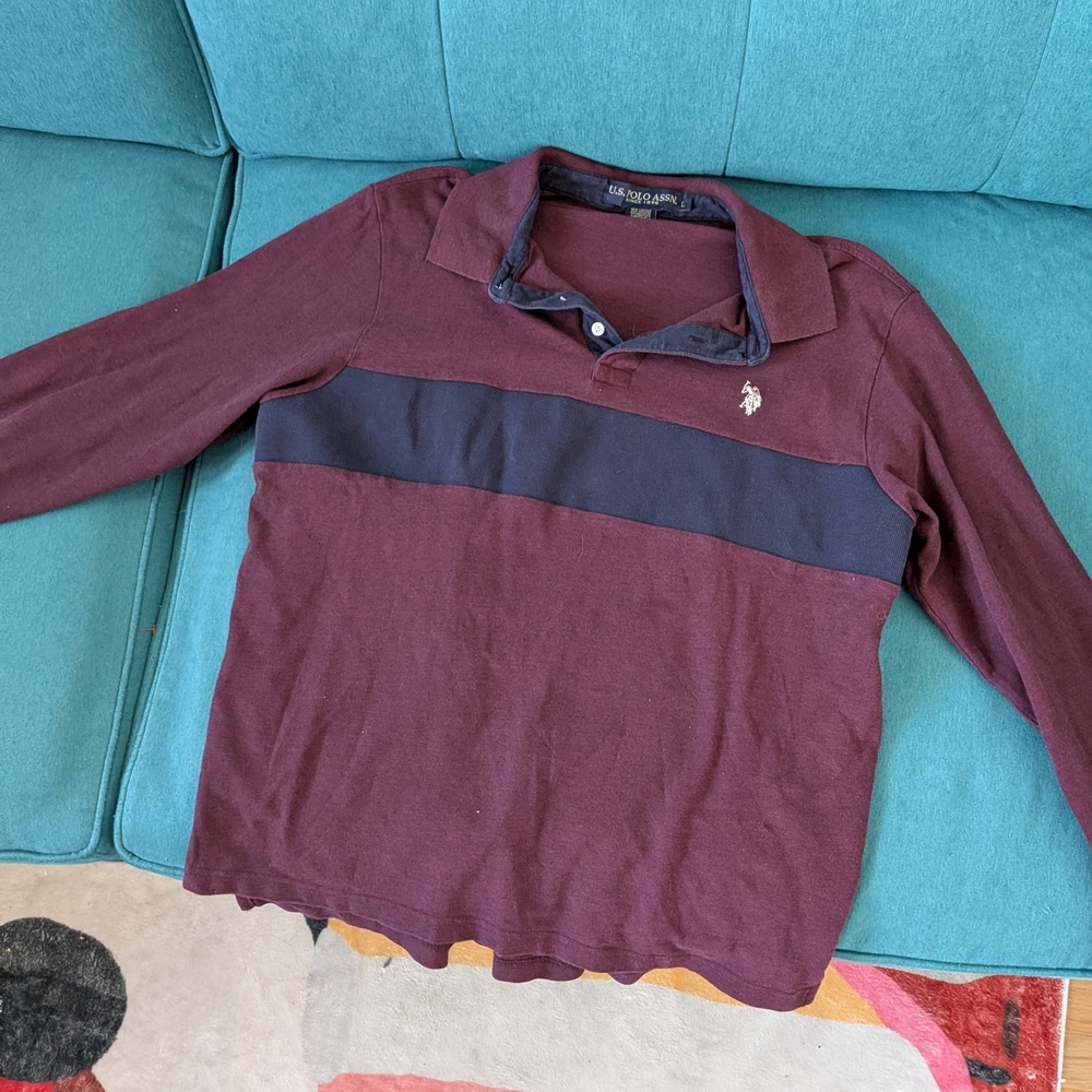 Vintage Polo Ralph Lauren Burgundy Shirt with Navy Accent